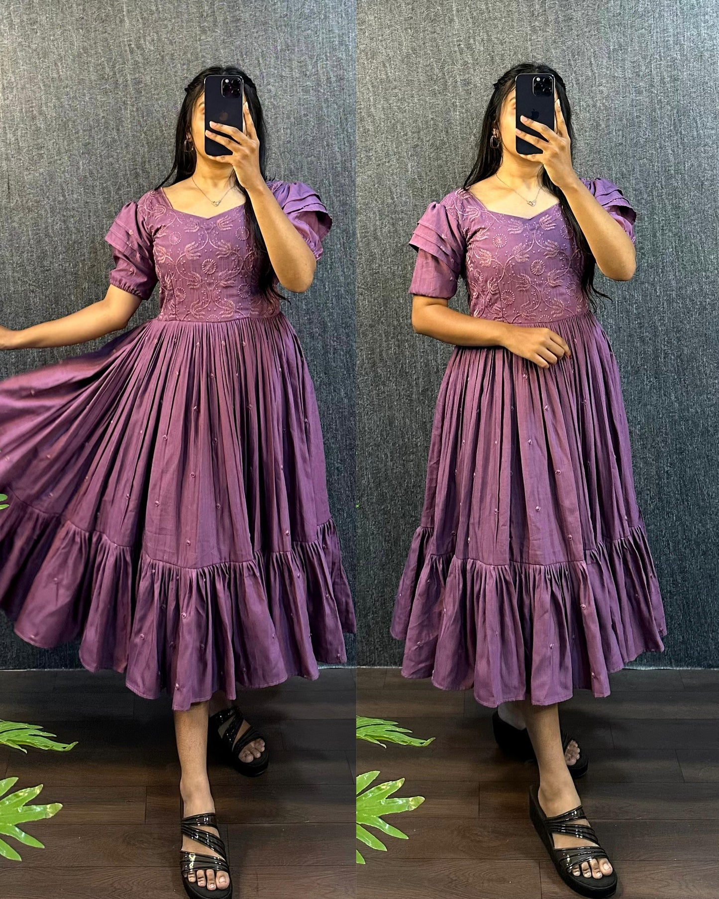 MIDI FLARE EMBROIDERED DRESS