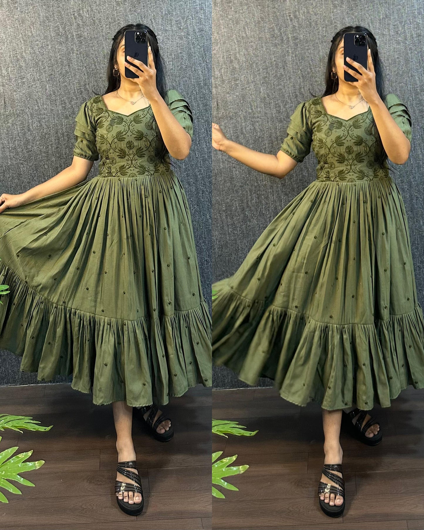 MIDI FLARE EMBROIDERED DRESS