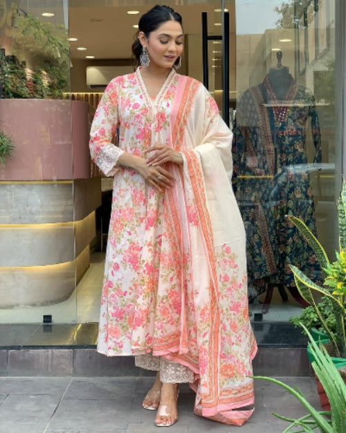 ANARKALI KURTA SET WITH PANTS AND DUPATTA