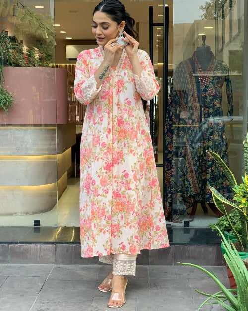 ANARKALI KURTA SET WITH PANTS AND DUPATTA