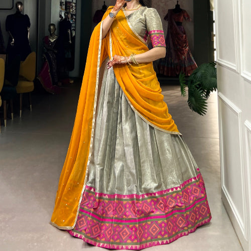 JACQUARD WEAVING MEETS KANJIVARAM IKKAT LEHENGE