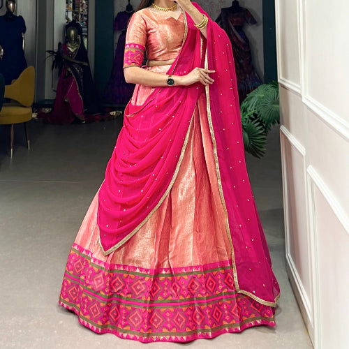 JACQUARD WEAVING MEETS KANJIVARAM IKKAT LEHENGE